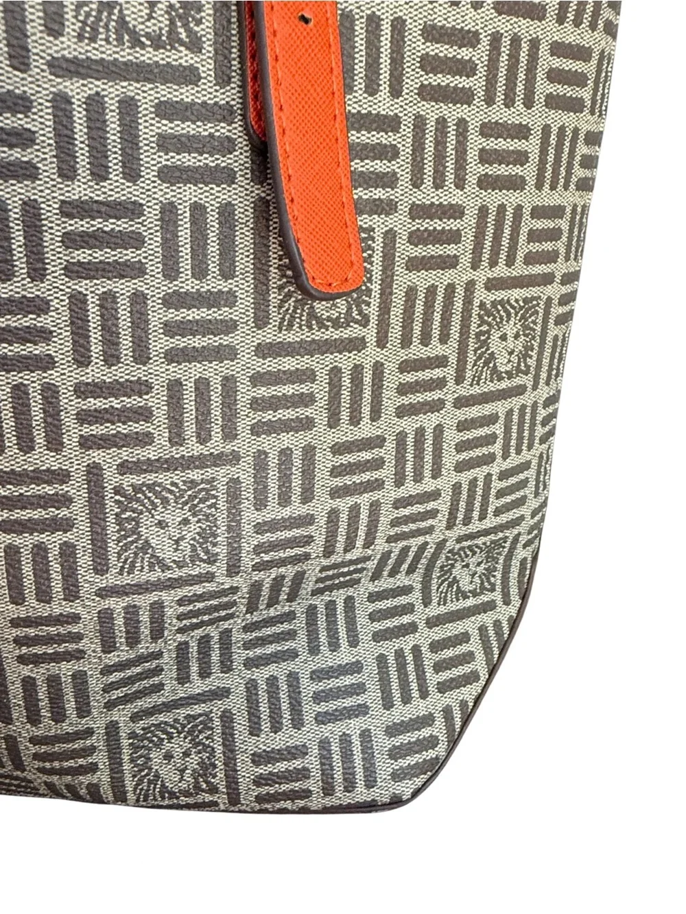 Anne Klein Brown Logo Monogram Tote Bag Orange Trim Shoulder Purse
